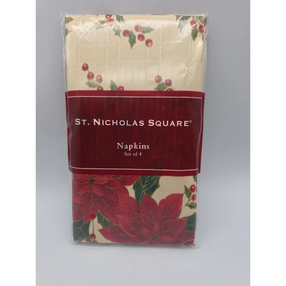 St. Nicholas Square Poinsettia Winter Splendor Set of 4 Napkins 19